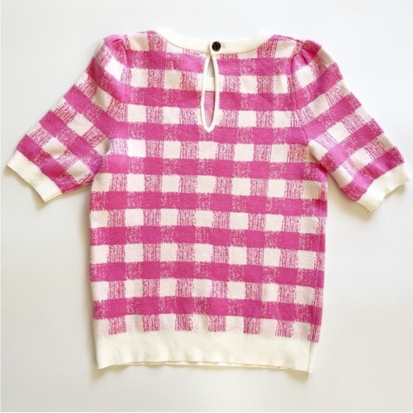 Anthropologie Maeve Jacquard Sweater 3/4 Length Sleeve Tee Checkered Crewneck - Picture 3 of 8